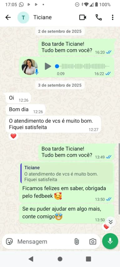 Print de feedback recebido pelo WhatsApp
